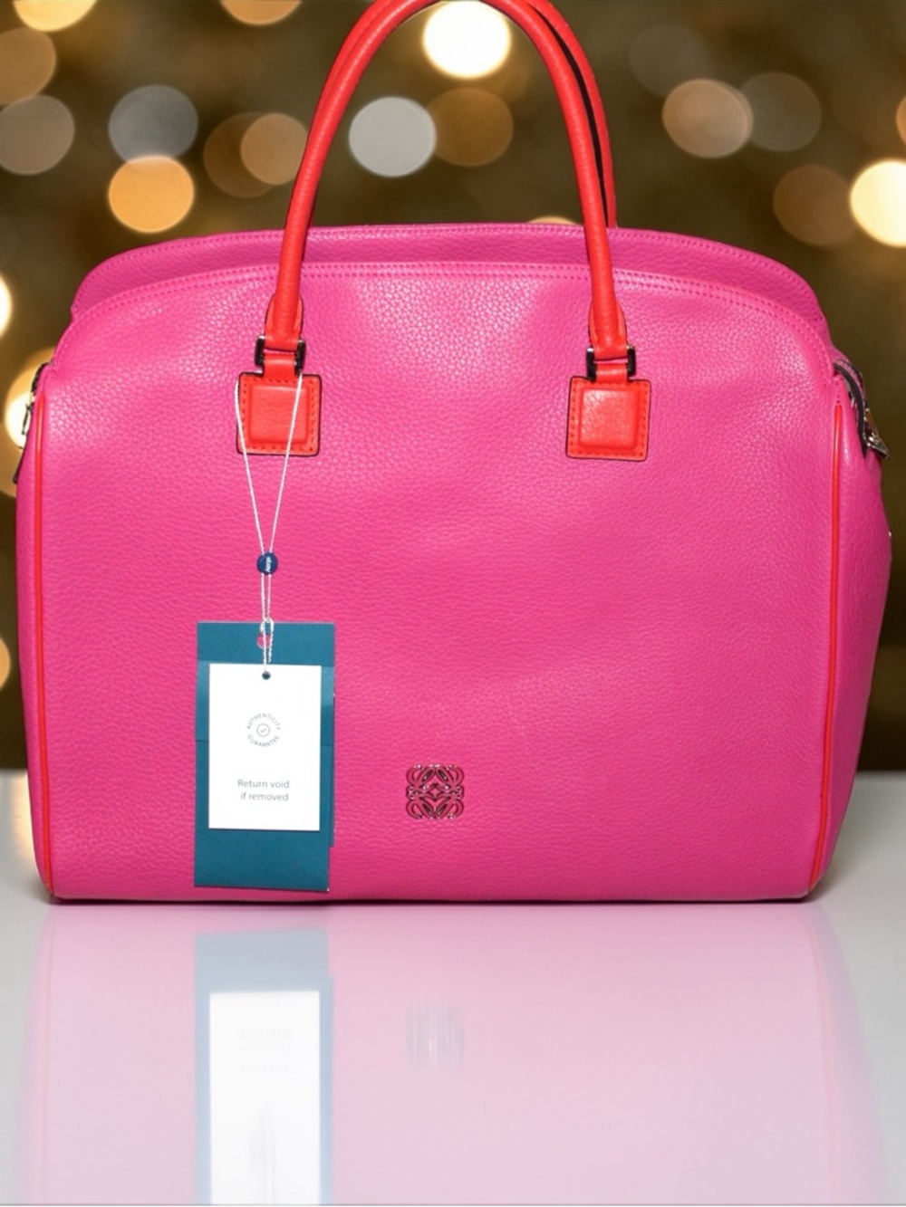Loewe Anagram Handbag in Hot Pink and Orange Leather - Authentic